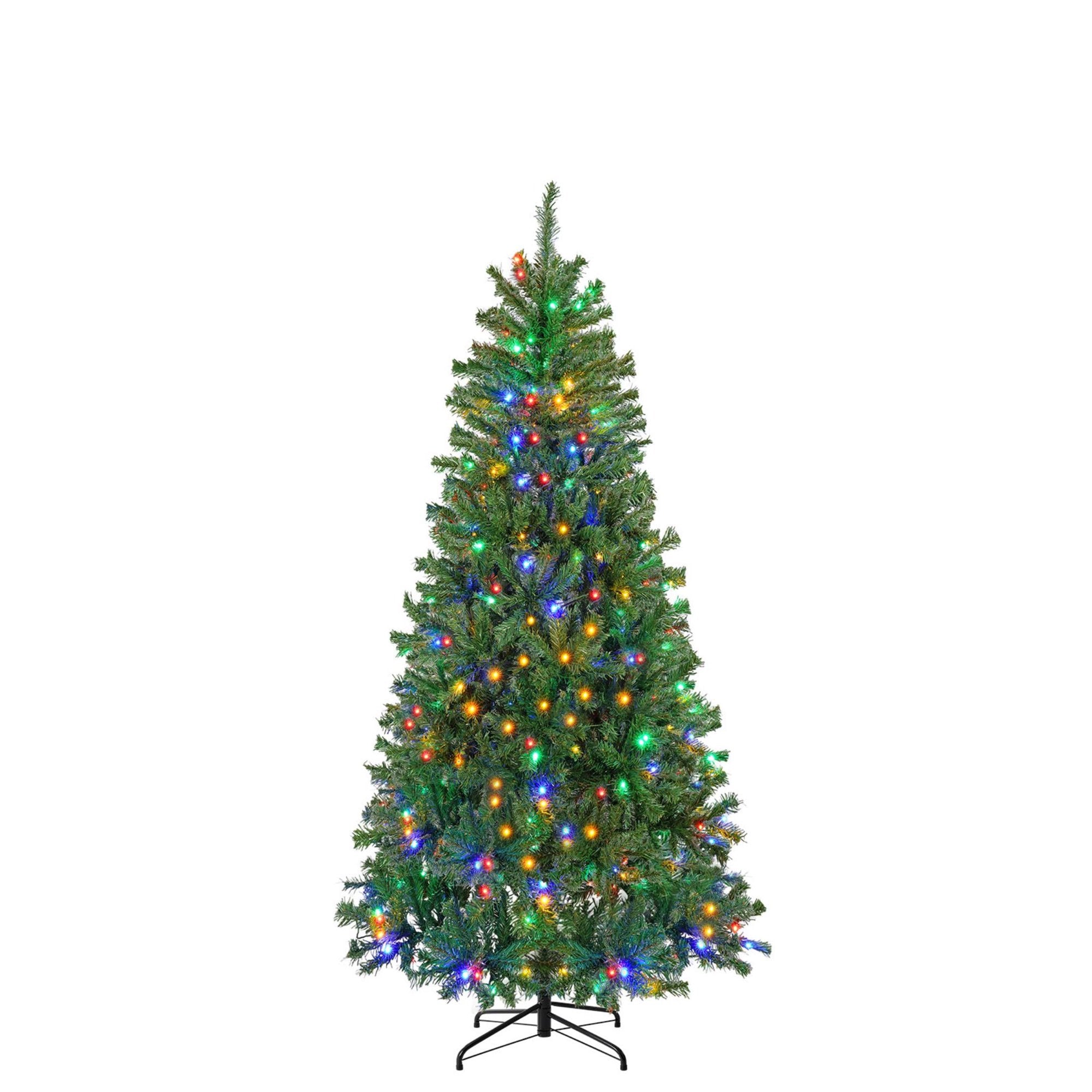 EDX Pre-lit Snow Flocked Pencil Christmas Tree, Prelighted Artificial Slim Christmas Trees, With ncandescent Lights, Branch Tips & Foldable Base, For Home, Office, Party Decoration