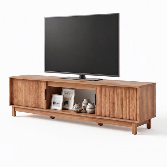 EDX Rattan TV Stand for 70" TV , Media Console Table with Storage with Cabinets and Shelves&nbsp;for Living Room, Brown
