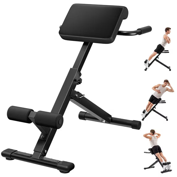 EDX Roman Chair Hyperextension Bench, Adjustable Foldable 250 lbs Capacity, Multi‑Purpose Home Gym Workout Bench for Glutes, Hamstrings, Back & Abs, Black