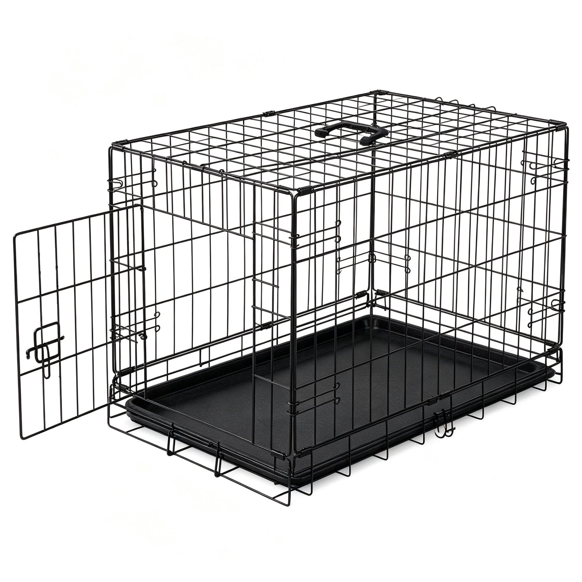 EDX Small Dog Crate, 18" Single Door Folding Metal Wire Dog Cage with Plastic Leak-Proof Pan Tray