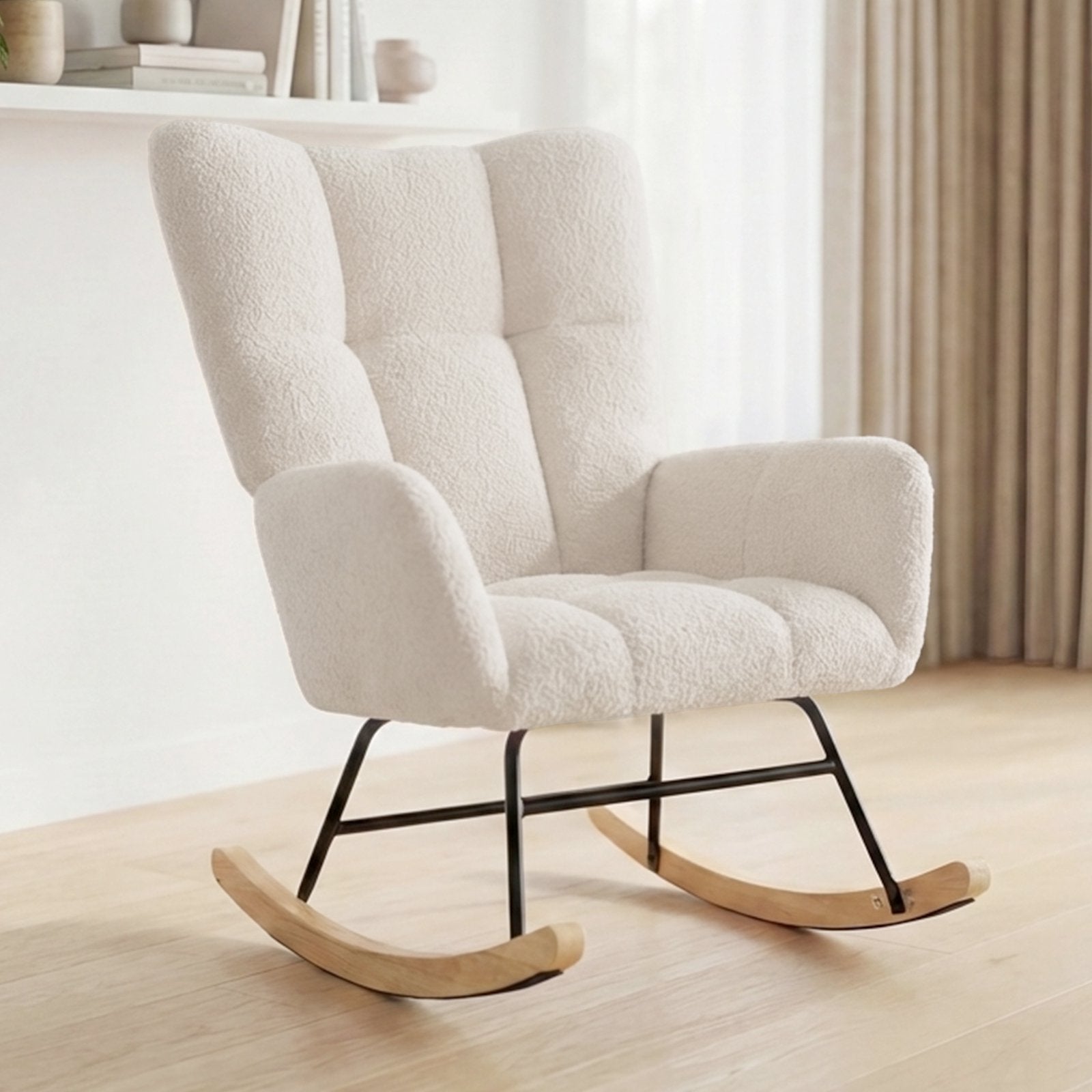EDX Teddy Upholstered Rocking Accent Chair with Winged Back, Cozy Indoor Glider Seat for Reading, Bedroom, Living Room or Office