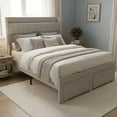 EDX Size Upholstered Bed Frame with Storage Drawers, Sturdy Steel Frame, Soft Fabric Headboard, No Box Spring Needed