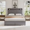 EDX Size Upholstered Bed Frame with Storage Drawers, Sturdy Steel Frame, Soft Fabric Headboard, No Box Spring Needed