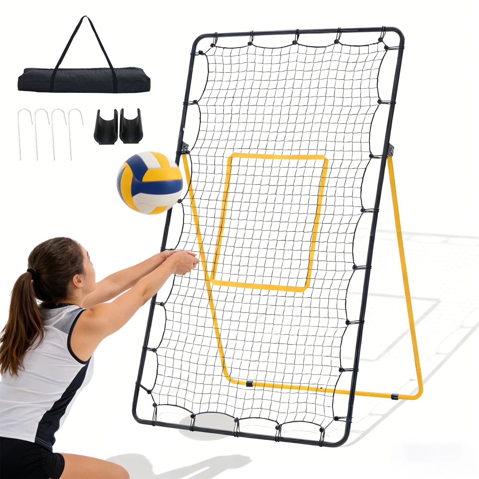 EDX Volleyball Rebounder Net with Travel Bag, Adjustable Angle Training Equipment for Solo Practice & Team Drills