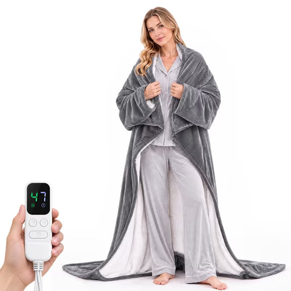 EDX Wearable Heated Blanket 70"x 50", Flannel Sherpa,Sleeves & Foot Pocket, 1-9H Auto Shut-Off, Overheat Protection, Machine Washable, Gift for Family