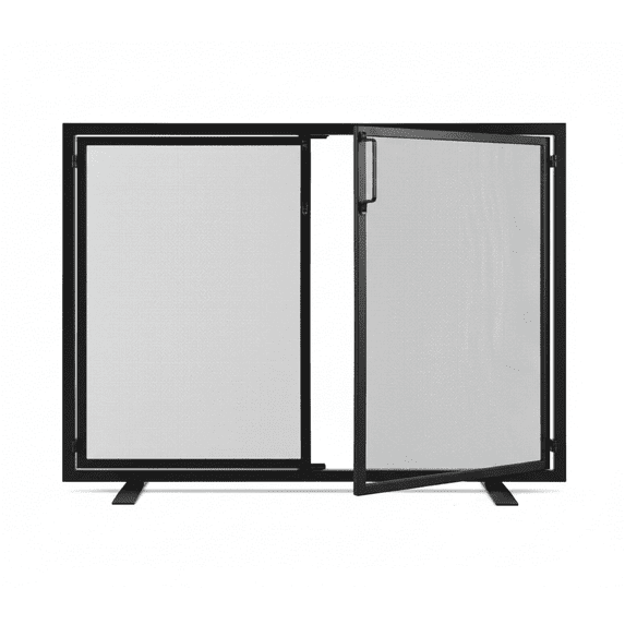 EDX 38.5x31 inch Black Fireplace Screen, Hand-Forged Iron Spark Guard with Magnetic Doors for Living Room,Black