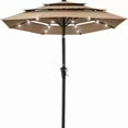 EdX 9.2 FT 3-Layer Solar Patio Umbrella, 32 LED Lights Market Umbrella with Adjustable Tilt, 8-Rib Outdoor Sunshade for Backyard, Deck and Poolside