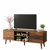 EDX Retro-Modern TV Stand, Mid-Century Media Console with Soft-Close Cabinets & Adjustable Shelves, Sturdy Engineered Wood TV Cabinet for 50-66 Inch TVs (Living Room/Bedroom)