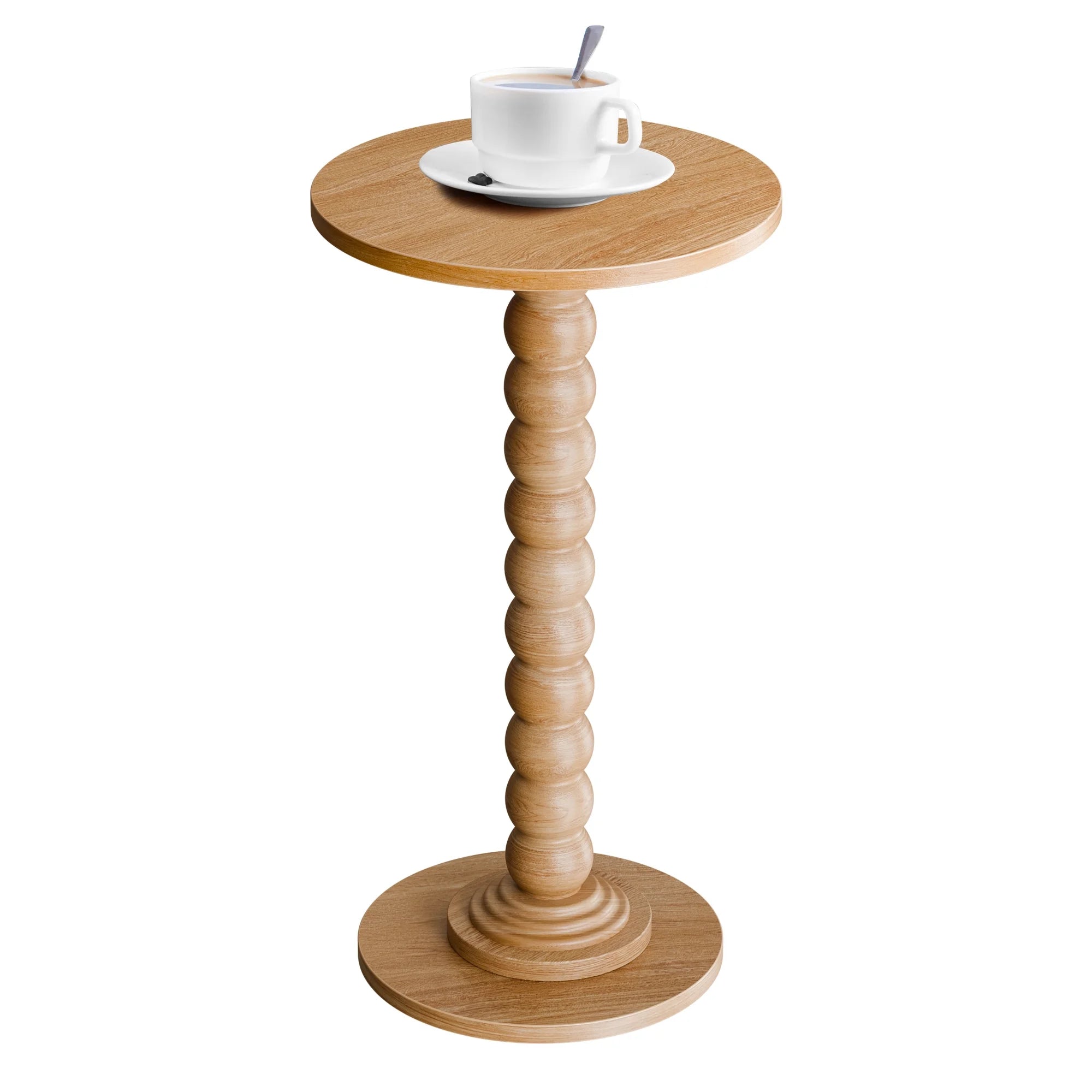 EDX Round Side Table - Solid Wood Leg Small Drink Table for Living Room Bedroom Office