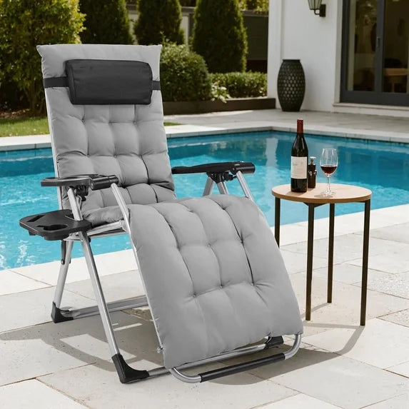 Edx Upholstered Zero Gravity Chair Folding Recliner with Removable Cushion & Tray