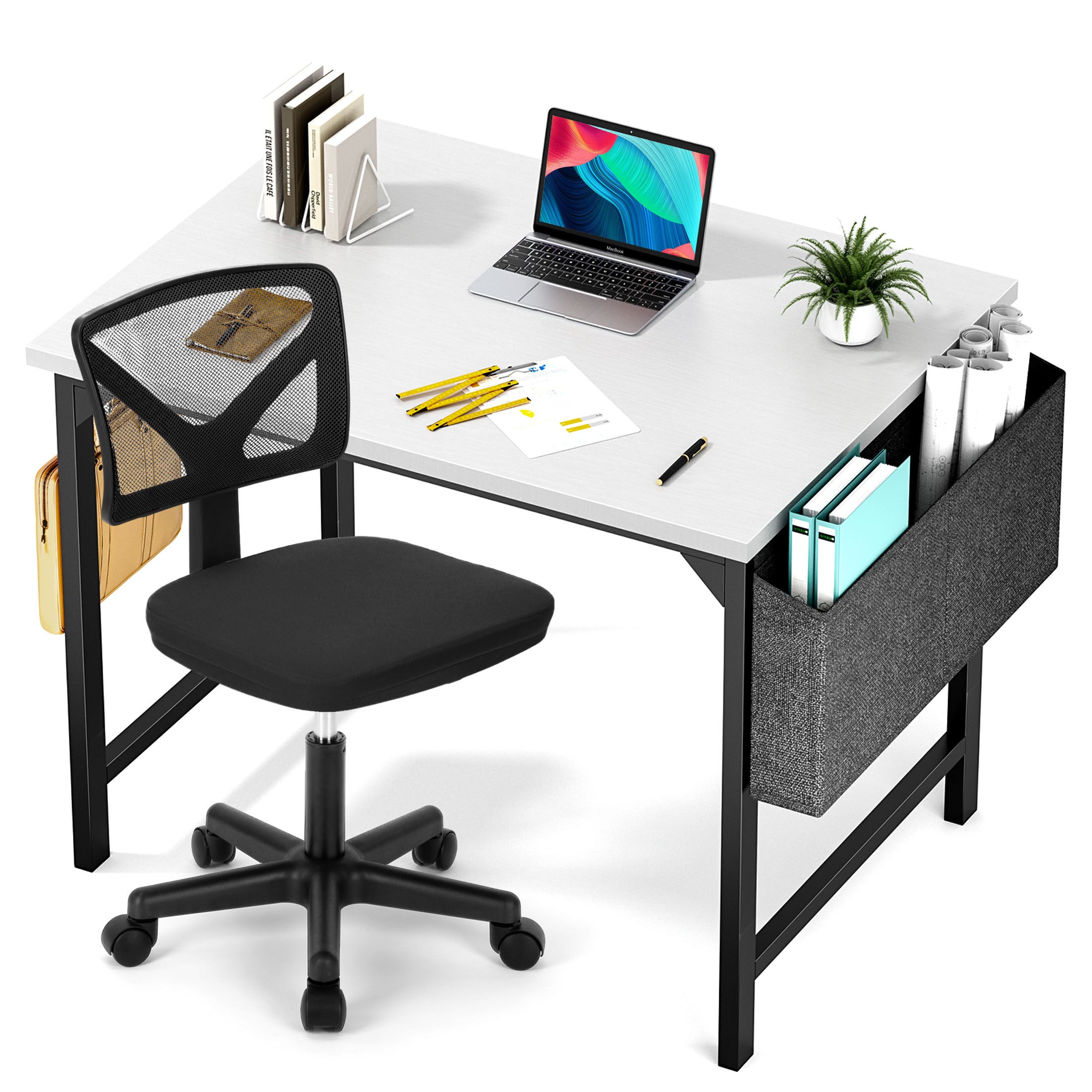 Computer Desk and Home Office Chair Set,with Storage Bag & Armless Mesh Desk Chair For Small Space