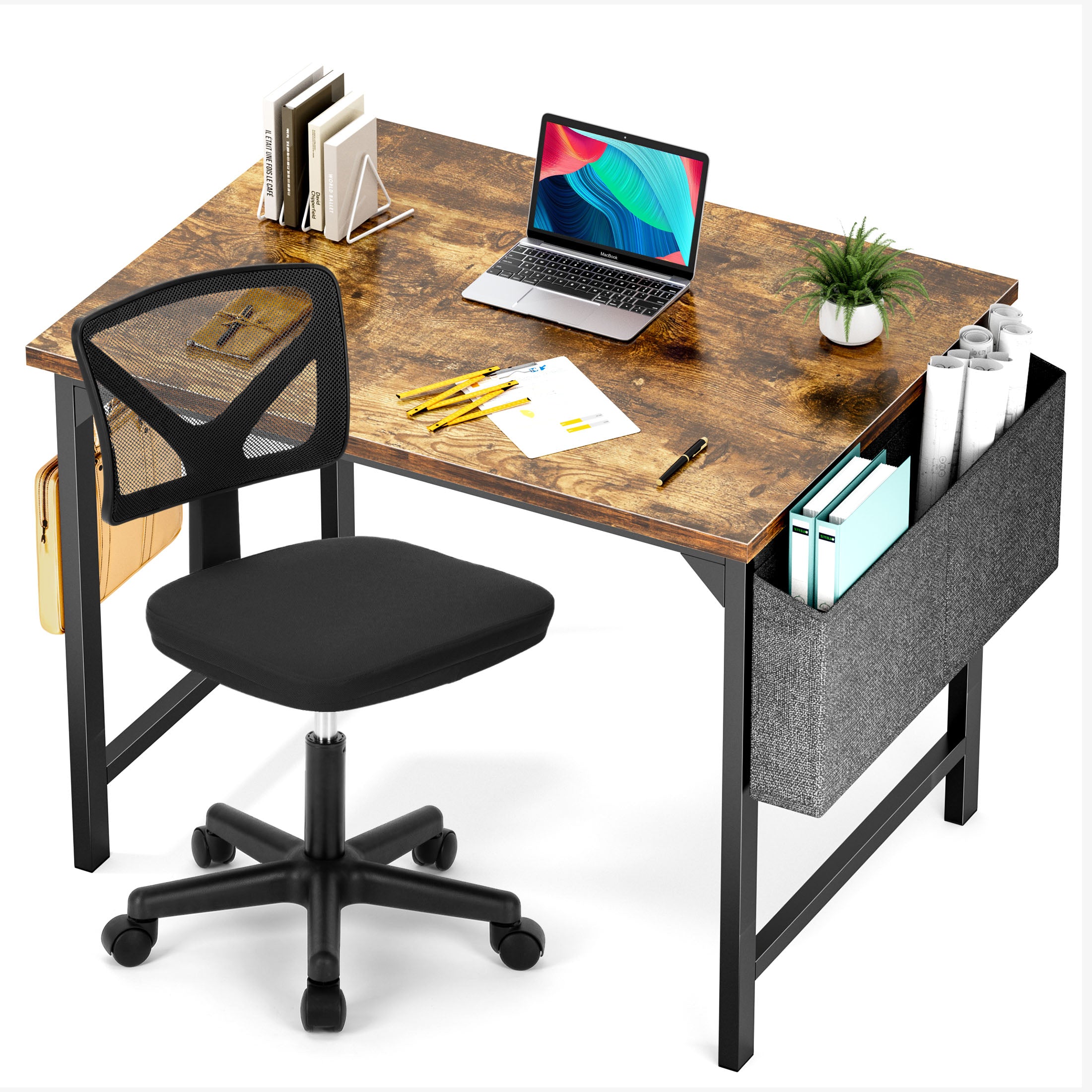 Computer Desk and Home Office Chair Set,with Storage Bag & Armless Mesh Desk Chair For Small Space