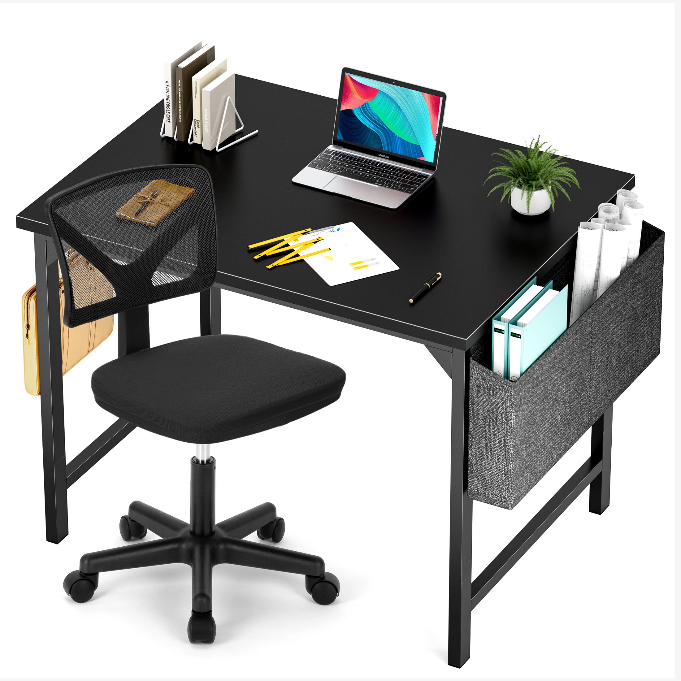 Computer Desk and Home Office Chair Set,with Storage Bag & Armless Mesh Desk Chair For Small Space