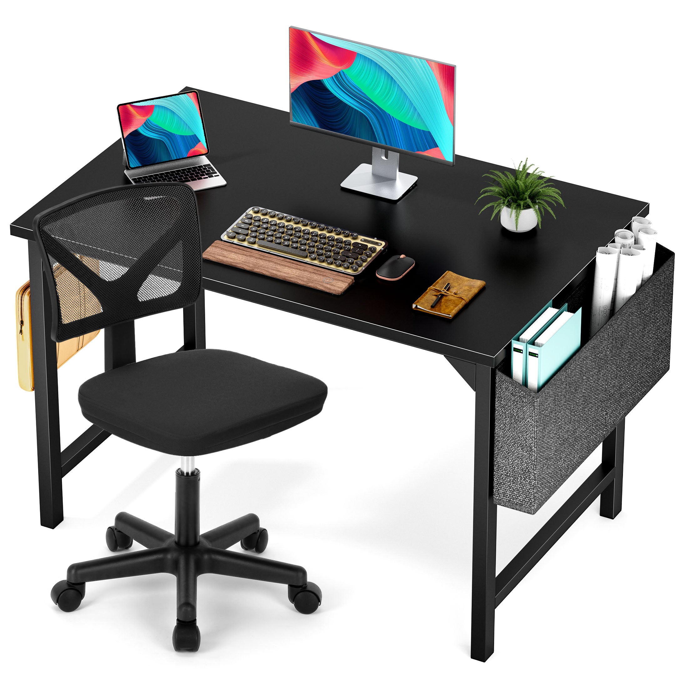 Computer Desk and Home Office Chair Set,with Storage Bag & Armless Mesh Desk Chair For Small Space