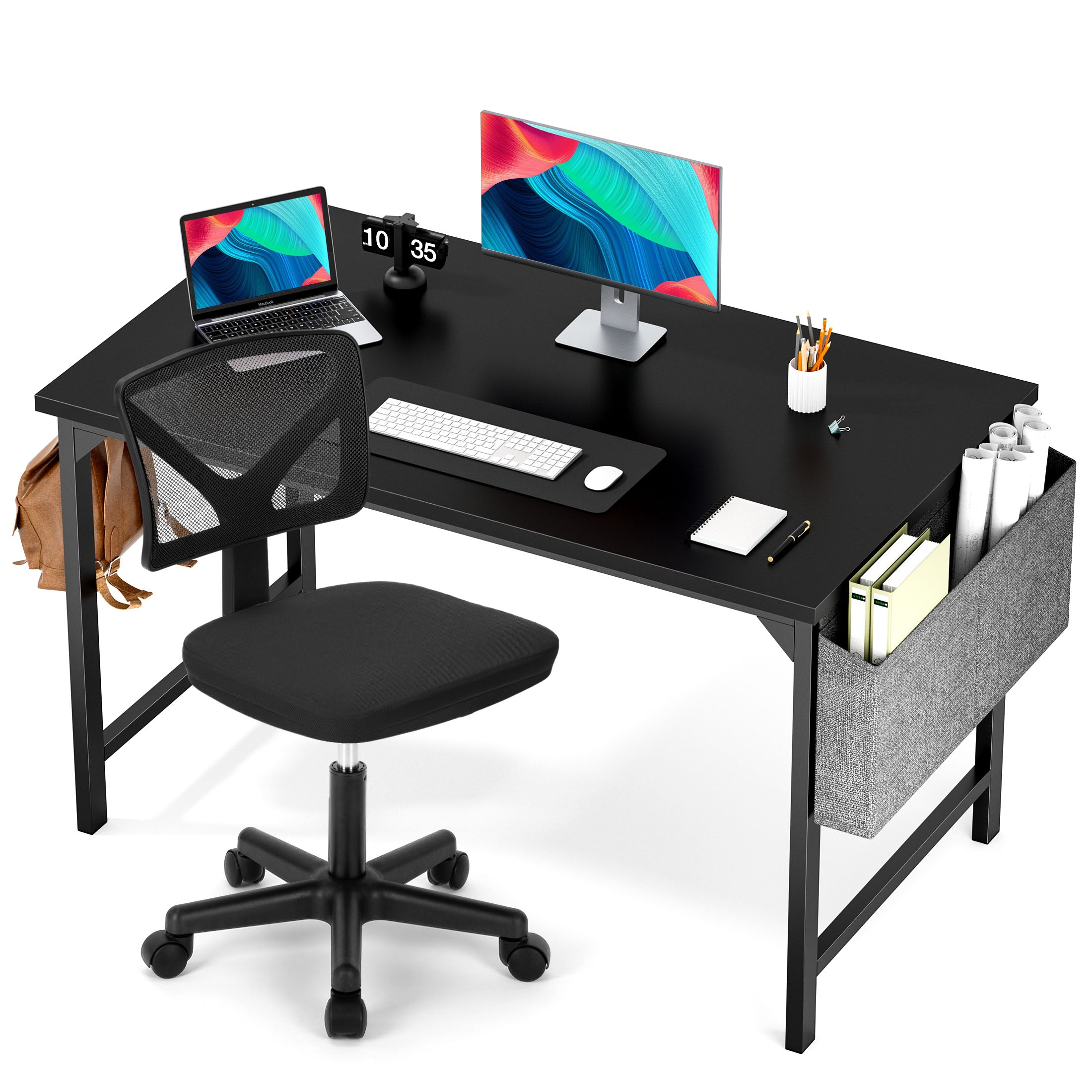 Computer Desk and Home Office Chair Set,with Storage Bag & Armless Mesh Desk Chair For Small Space