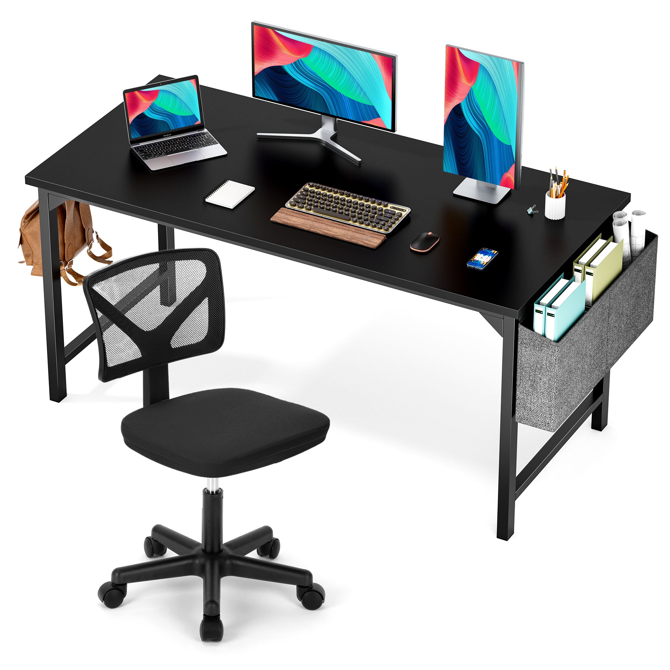 Computer Desk and Home Office Chair Set,with Storage Bag & Armless Mesh Desk Chair For Small Space