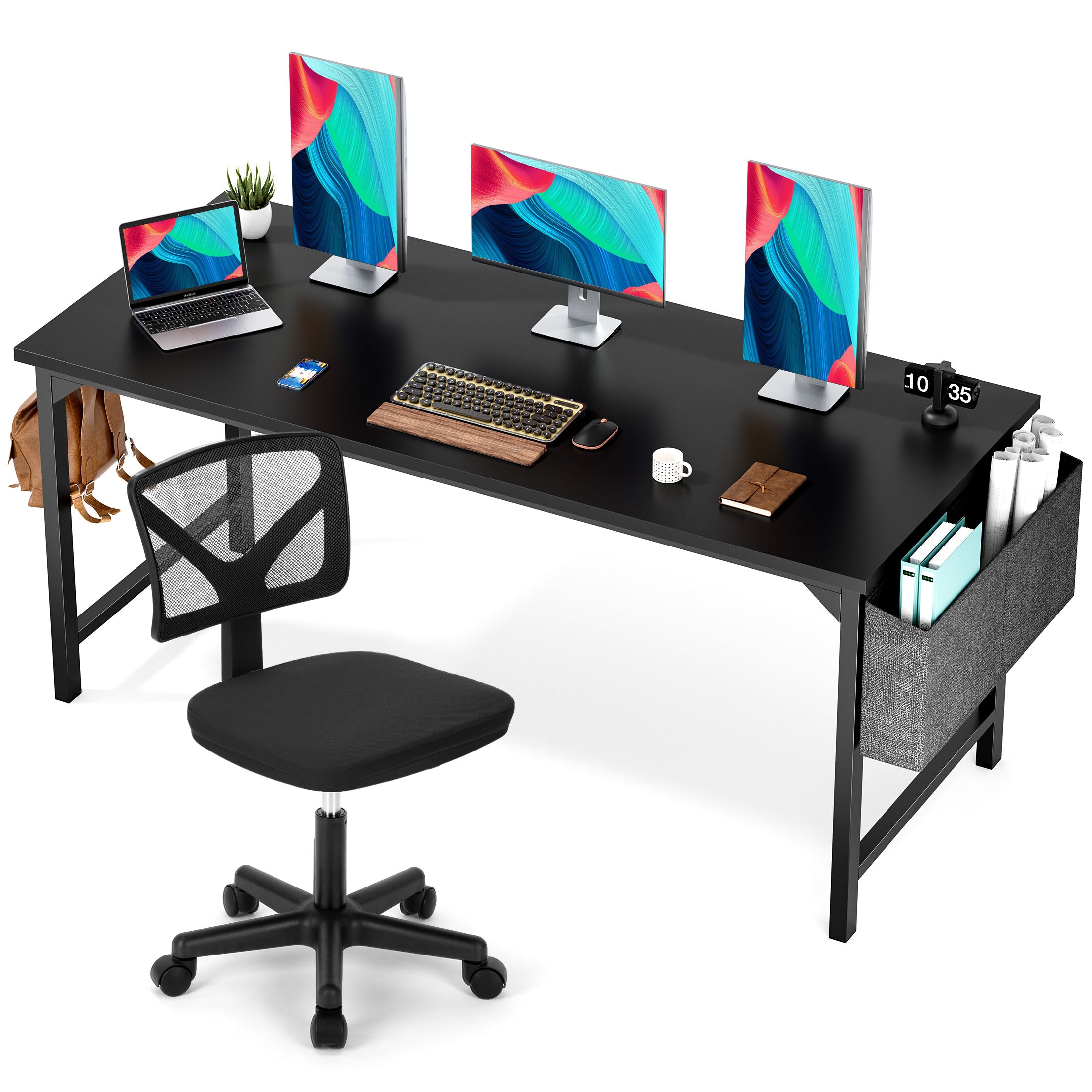 Computer Desk and Home Office Chair Set,with Storage Bag & Armless Mesh Desk Chair For Small Space