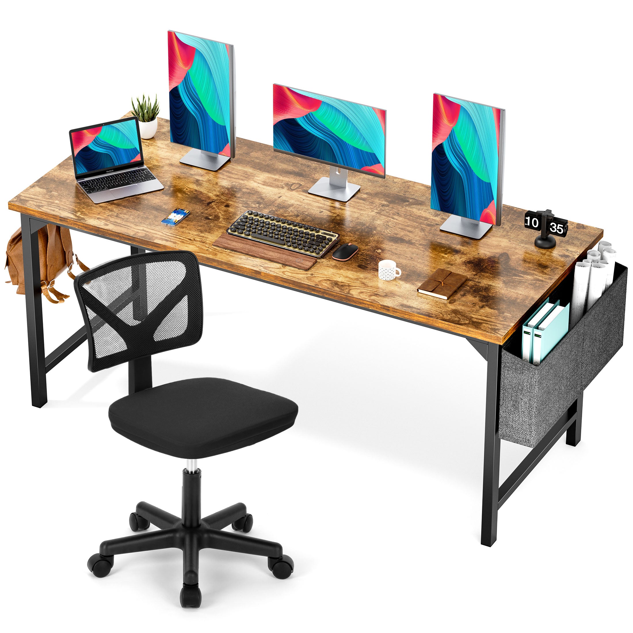 Computer Desk and Home Office Chair Set,with Storage Bag & Armless Mesh Desk Chair For Small Space