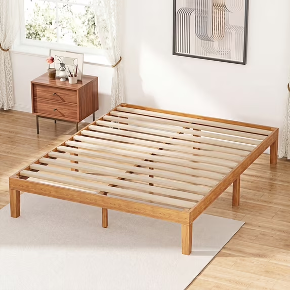 EDX King Size Wood Bed Frame, No Spring Needed, 12in Wooden Platform Bed Frame Mattress Foundation with Support Slats, Natural Pine