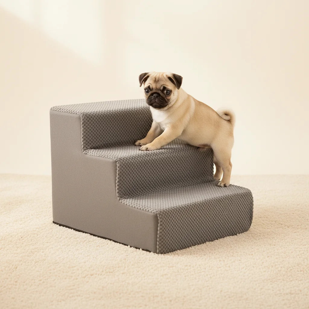 Edx Right-Angle Foldable Foam Dog Stairs - 3/4/5 Step Non-Slip Pet Ramp for Small/Medium Dogs, Fits Beds & Sofas