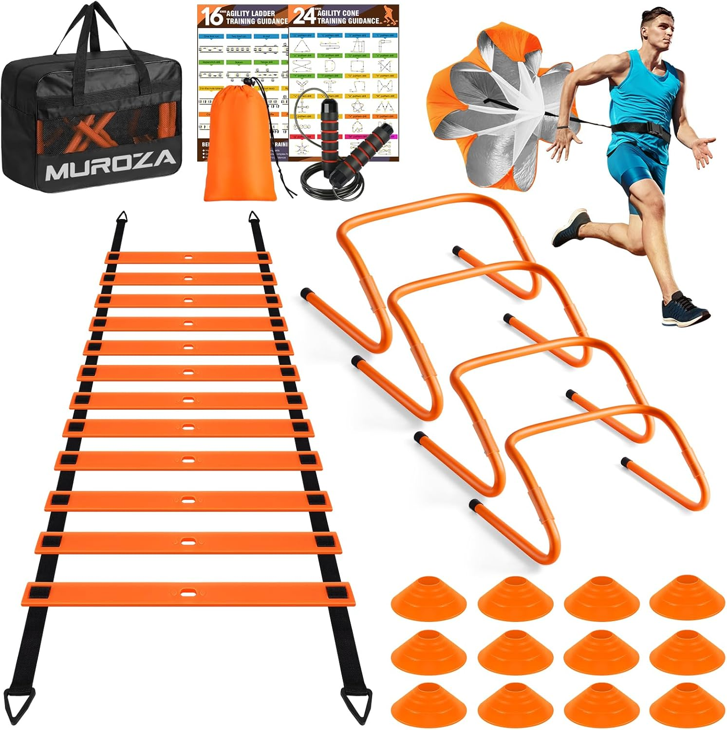 Agility Ladder Speed Training Set - Adjustable Fitness Ladder for Footwork, Coordination & Agility Drills Indoor Outdoor