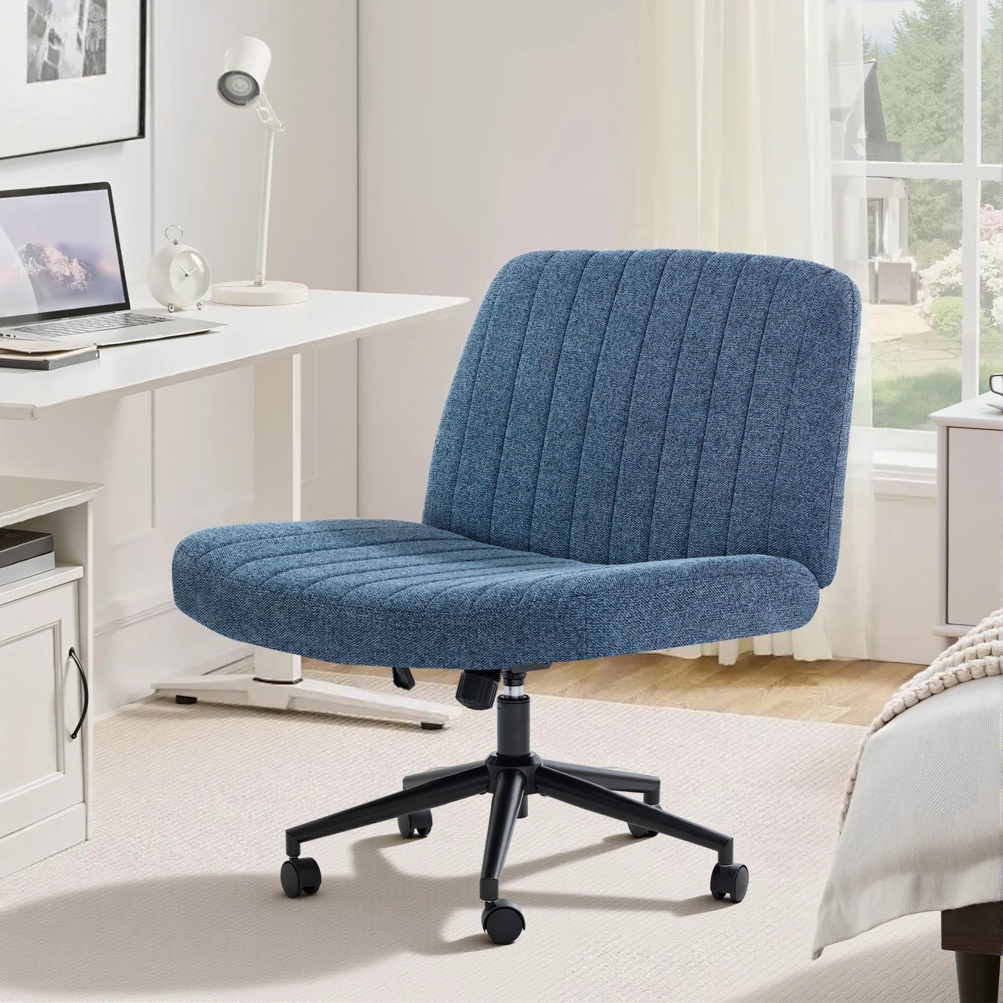 EDX Office Chair Criss Cross Legged Chair with Wheels, Comfy Home Vanity Task Computer Chair