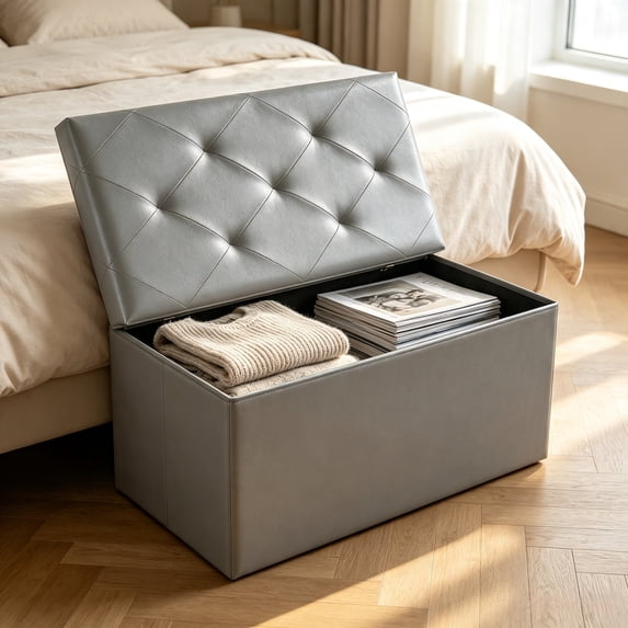 Gianna 30" PVC Ottoman Bench, Folable Storage Bench for Bedroom, 29Gal Capacity, Ottoman Foot Rest Bench for Living Room, Entryway