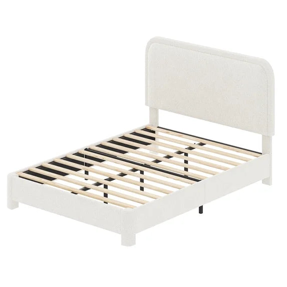 edx Platform Bed Frame with 2-Height Adjustable Teddy Fleece Upholstered Headboard and Wooden Slats Support, No Box Spring Needed, Easy Assembly, Modern Bedroom Furniture, Beige