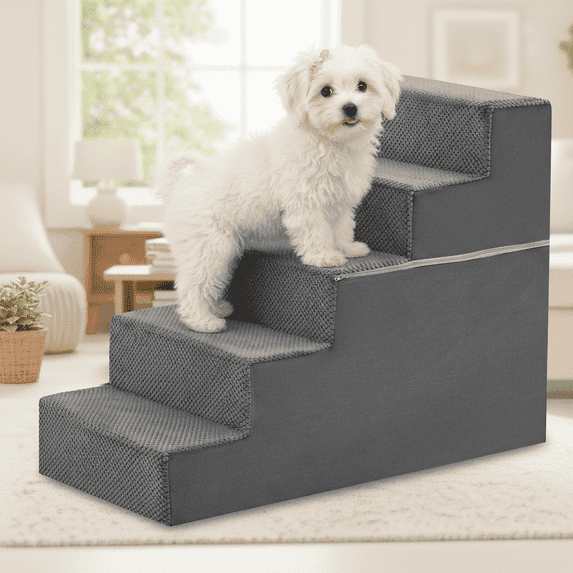 Gianna Tall Dog Stairs, Right-Angle Design, Non-Slip Foam Core, Easy Clean, Indoor & Outdoor Use for High Beds & Sofas