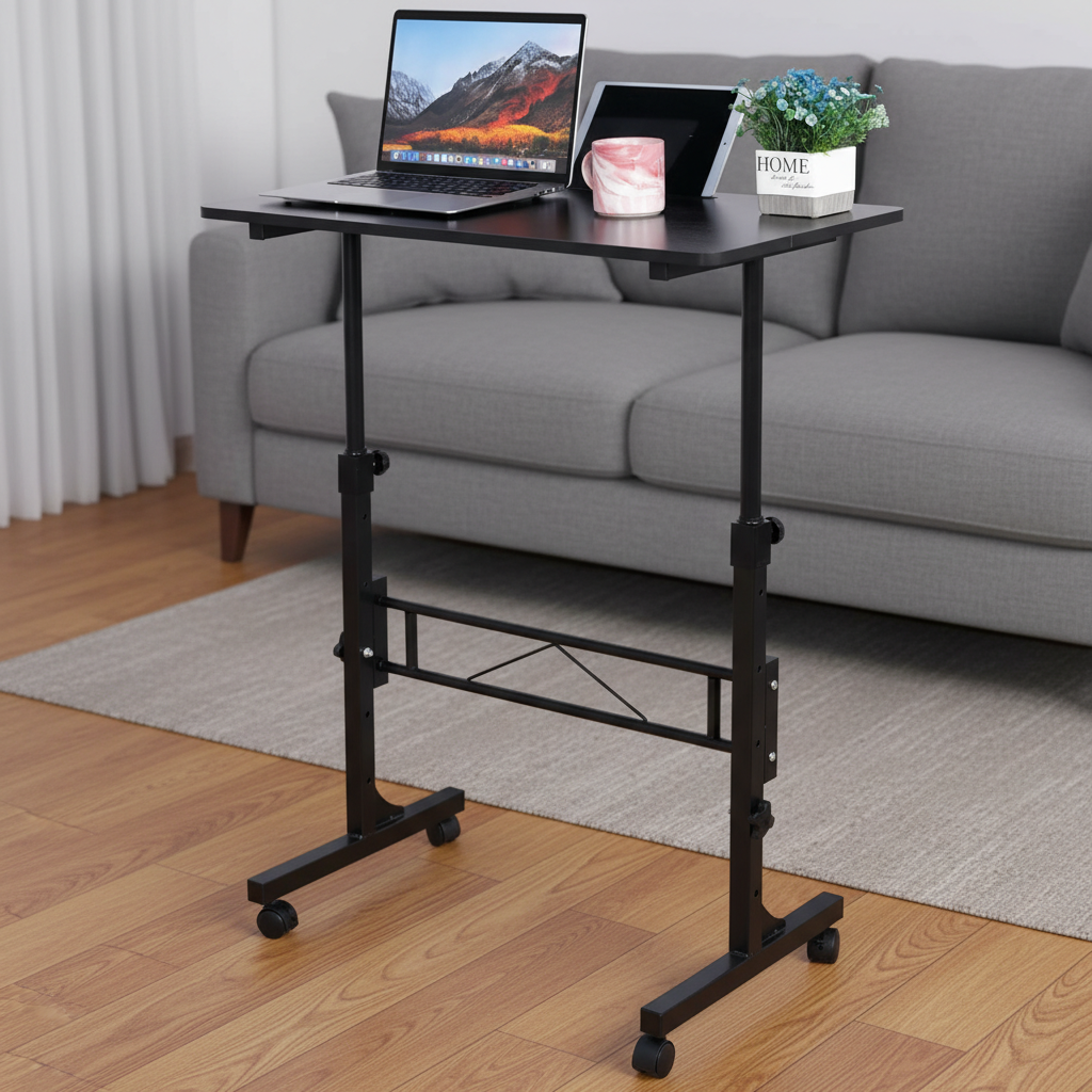 EDX Height Adjustable Standing Desk with Wheels, Single Desktop Mobile Standing Table, Rolling Computer Desk for Home Office Study Workspace, Treadmill Compatible
