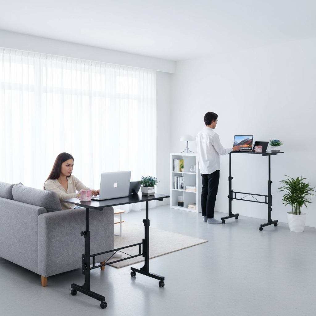 EDX Height Adjustable Standing Desk with Wheels, Single Desktop Mobile Standing Table, Rolling Computer Desk for Home Office Study Workspace, Treadmill Compatible