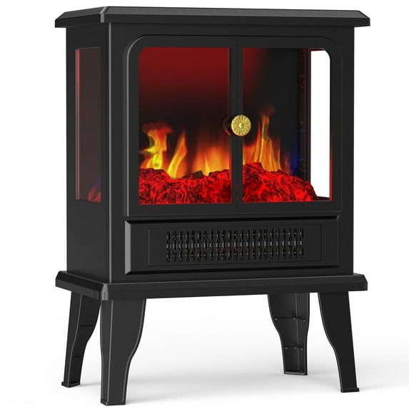 edx Compact Freestanding Electric Fireplace Features 3D flame effect, knob controls，14" L × 7.8" W × 19" H