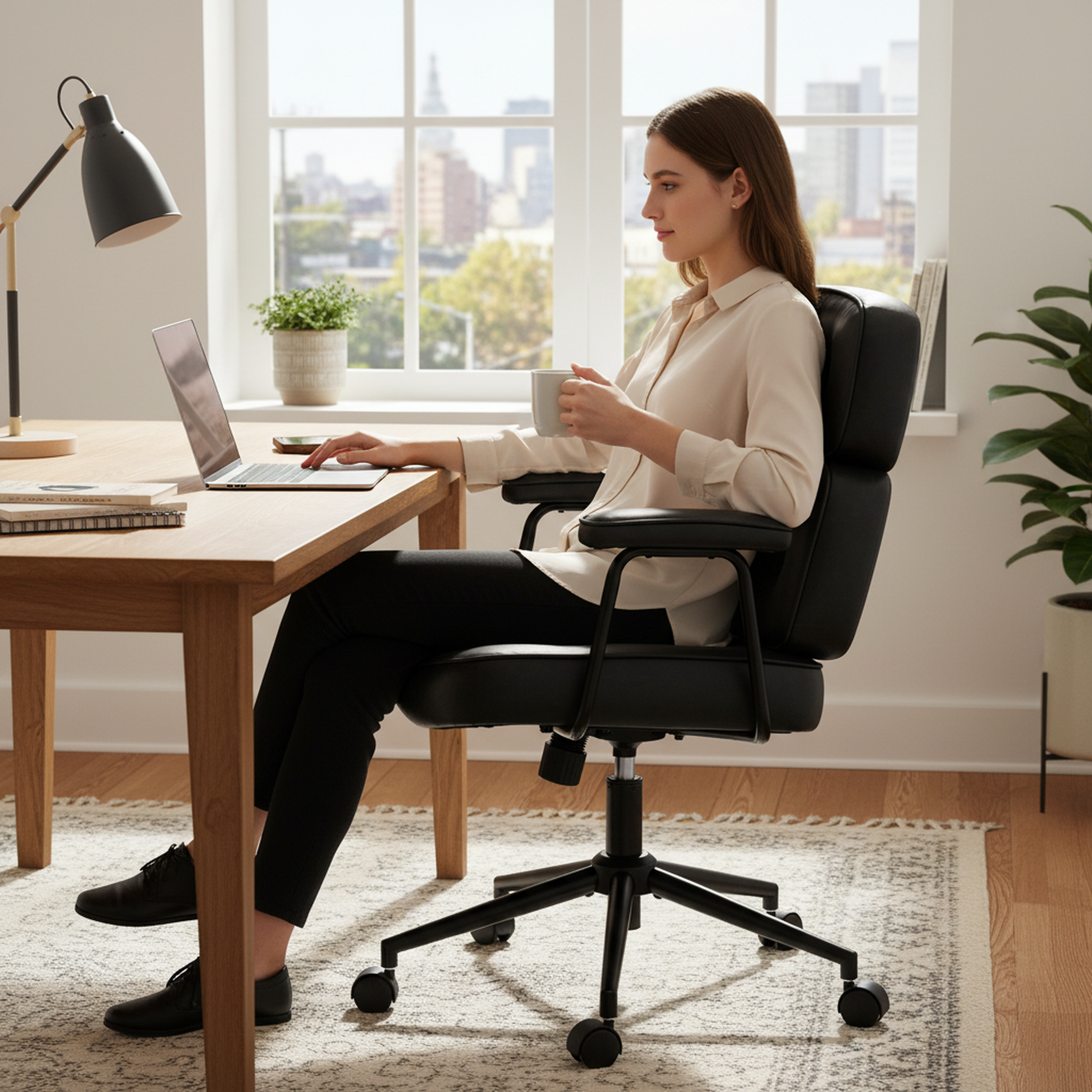 EDX Home Office Desk Chair Ergonomic Computer Chair with Lumbar Support Adjustable Height Rolling Swivel Executive Task Armrests Chair