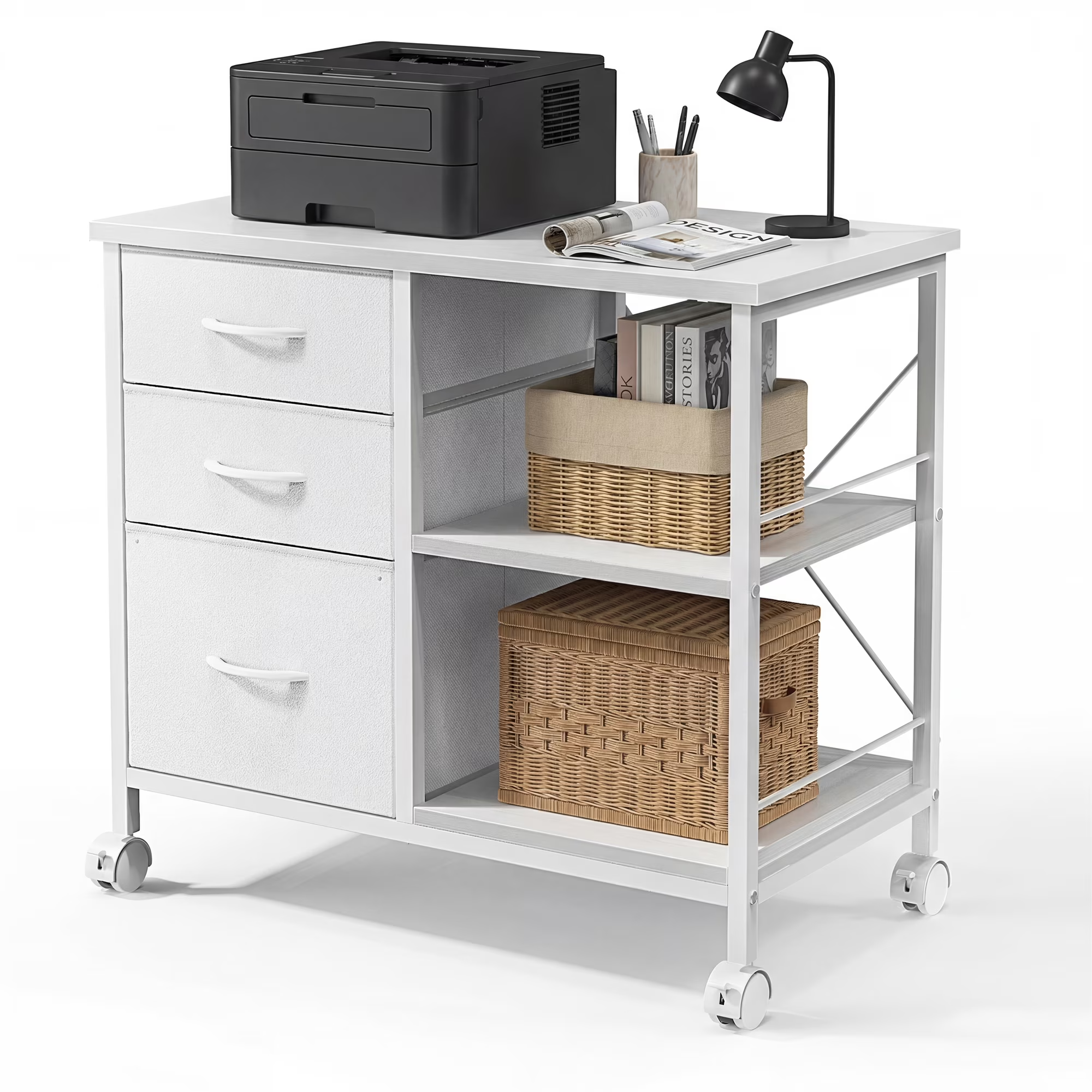 EDX 3 Drawer Mobile File Cabinet, Rolling Storage Cabinet with Open Storage Shelf, Fabric Lateral Filing Cabinet for Home Office