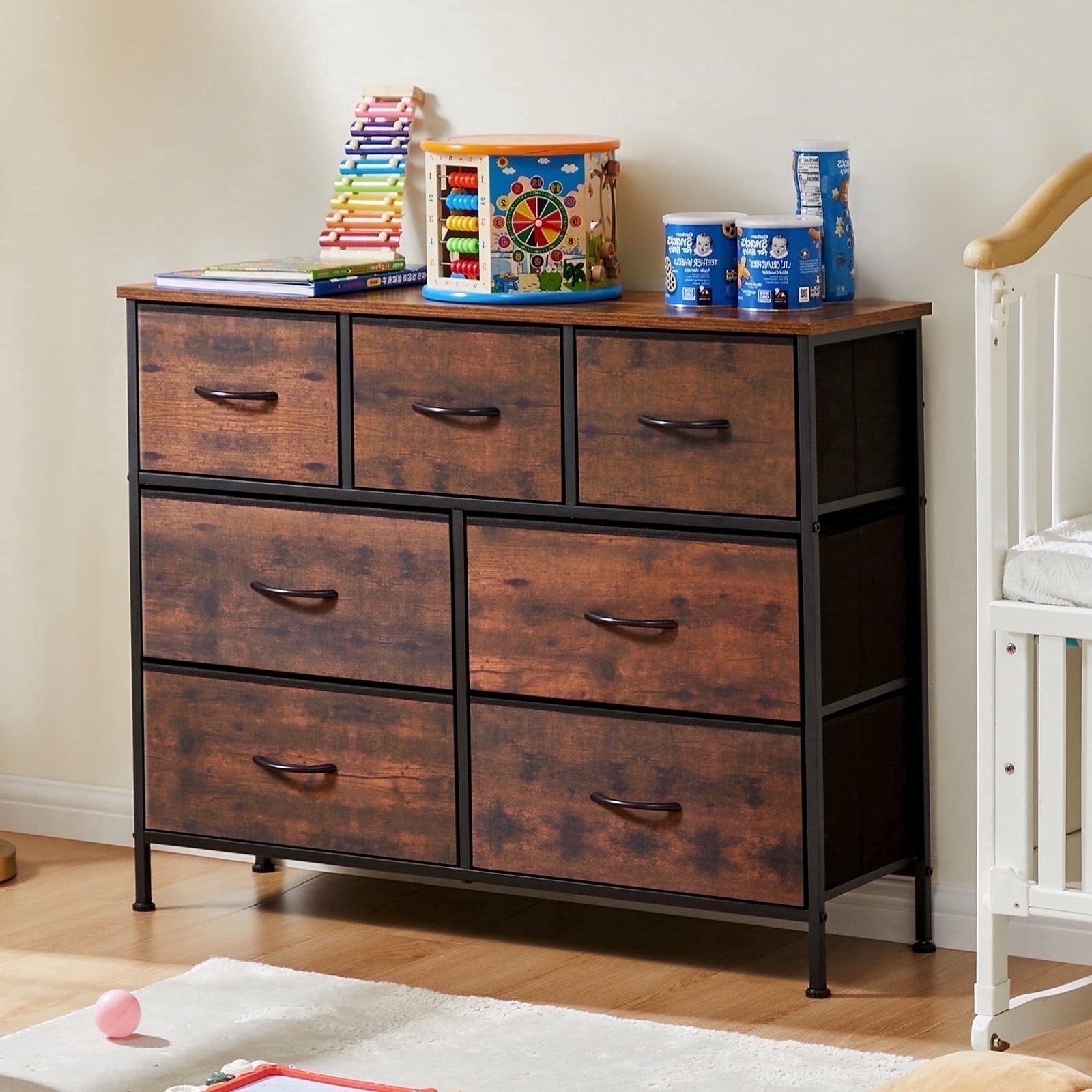 edx 7 Drawer Fabric Dresser for Bedroom, Chest of Drawer Organizer Storage Cabinet for Closet, Entryway