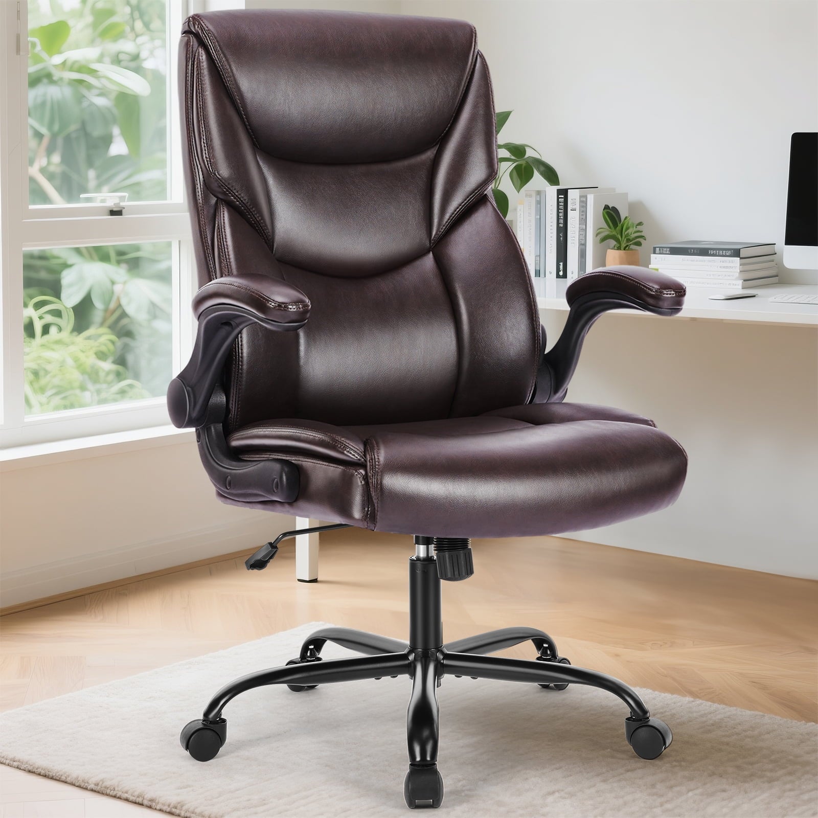 edx Computer Gaming Chair, Ergonomic High Back Heavy Duty Task Desk Office Chairs with Wheels, Flip-up Arms, Adjustable Height, PU Leather