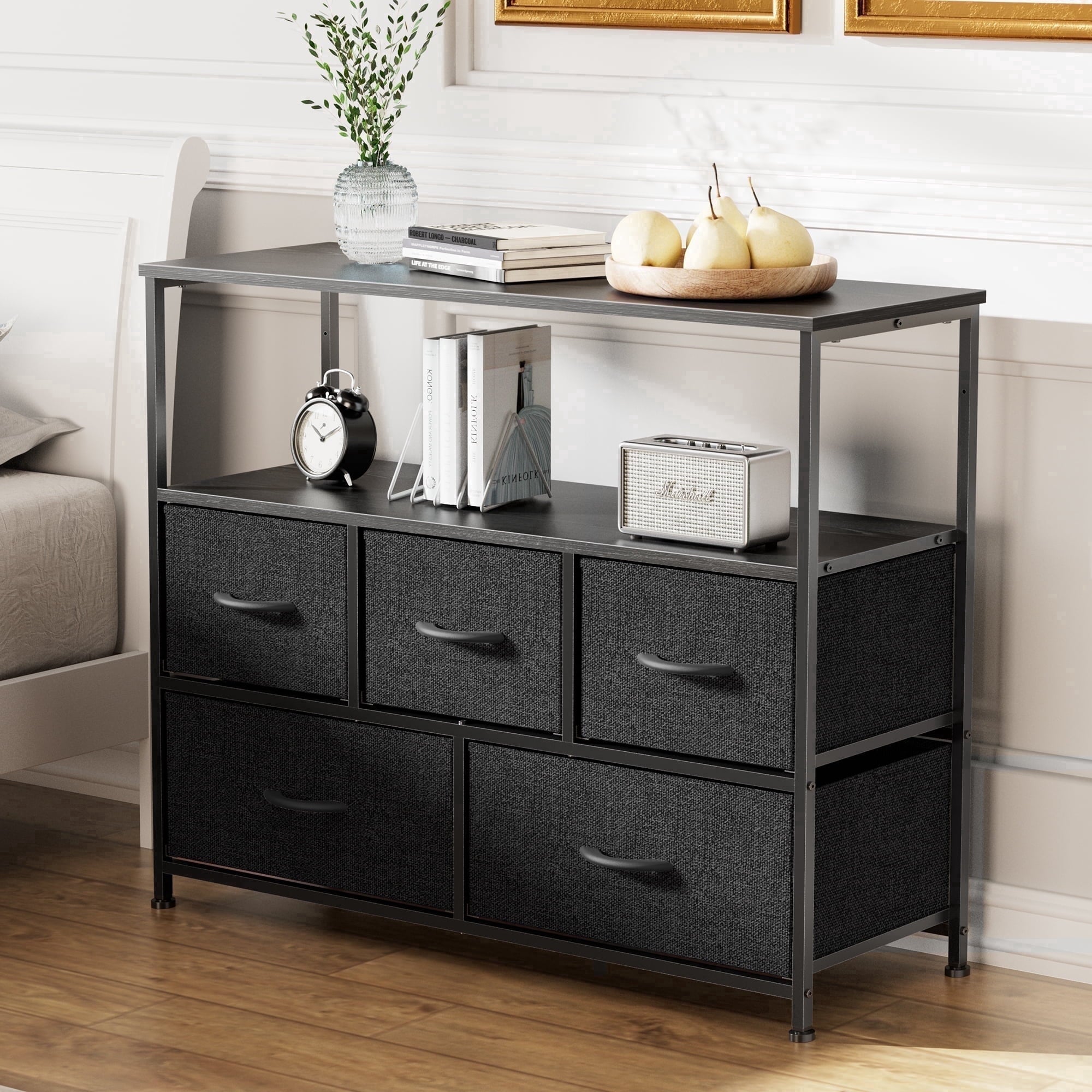 edx TV Stand with 5 Drawer Dresser Open Shelves, Fits TV up to 45 Inches