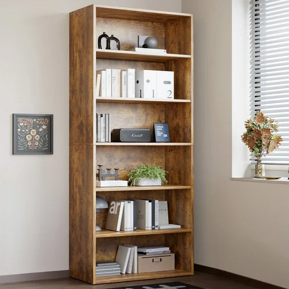 ZUNMOS Bookcase, Tall Open Industrial Standing Bookshelf Large Storage for Home Office, Living Room, Bed Room