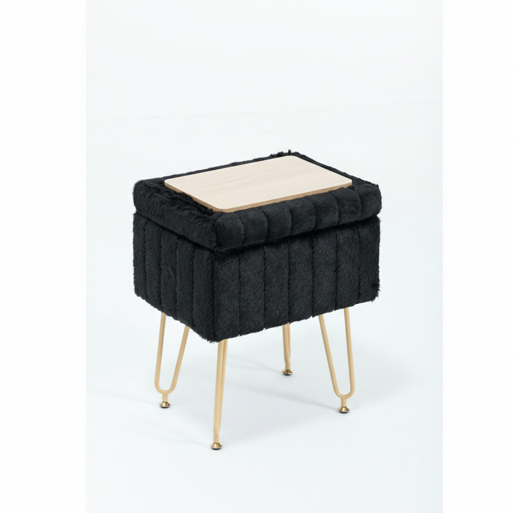 ZUNMOS Ottoman Vanity Stool Chair, with Storage Function, Modern Style Wooden Board Seat, Equipped with 4 Metal Legs and Non-Slip Feet, Suitable for Living Room and Bedroom