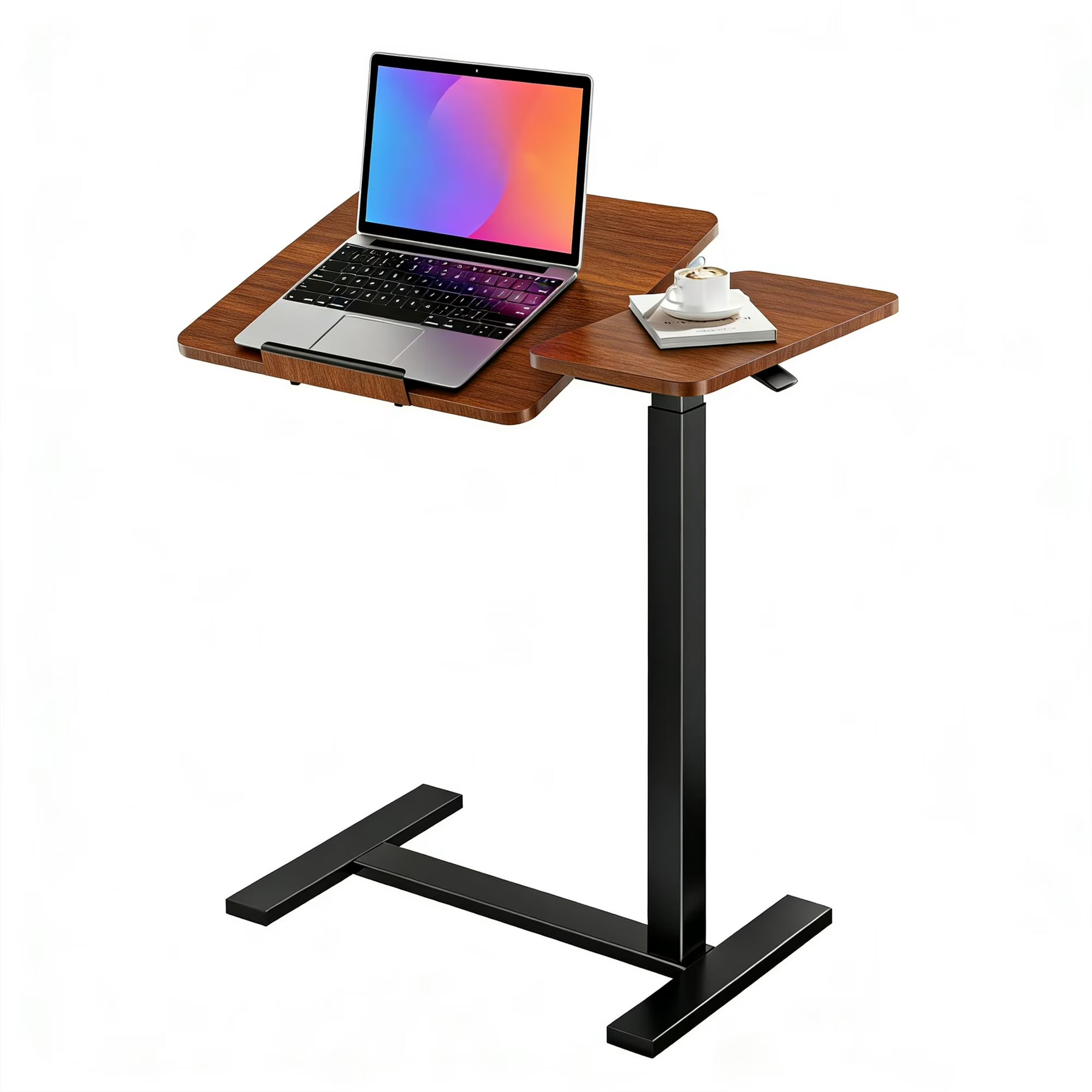 ZUNMOS Overbed Bedside Lap Desk with Wheels and Tilt Top, Mobile Standing Lap Desk Pneumatic Adjustable Height for Home Office Bedroom Sofa