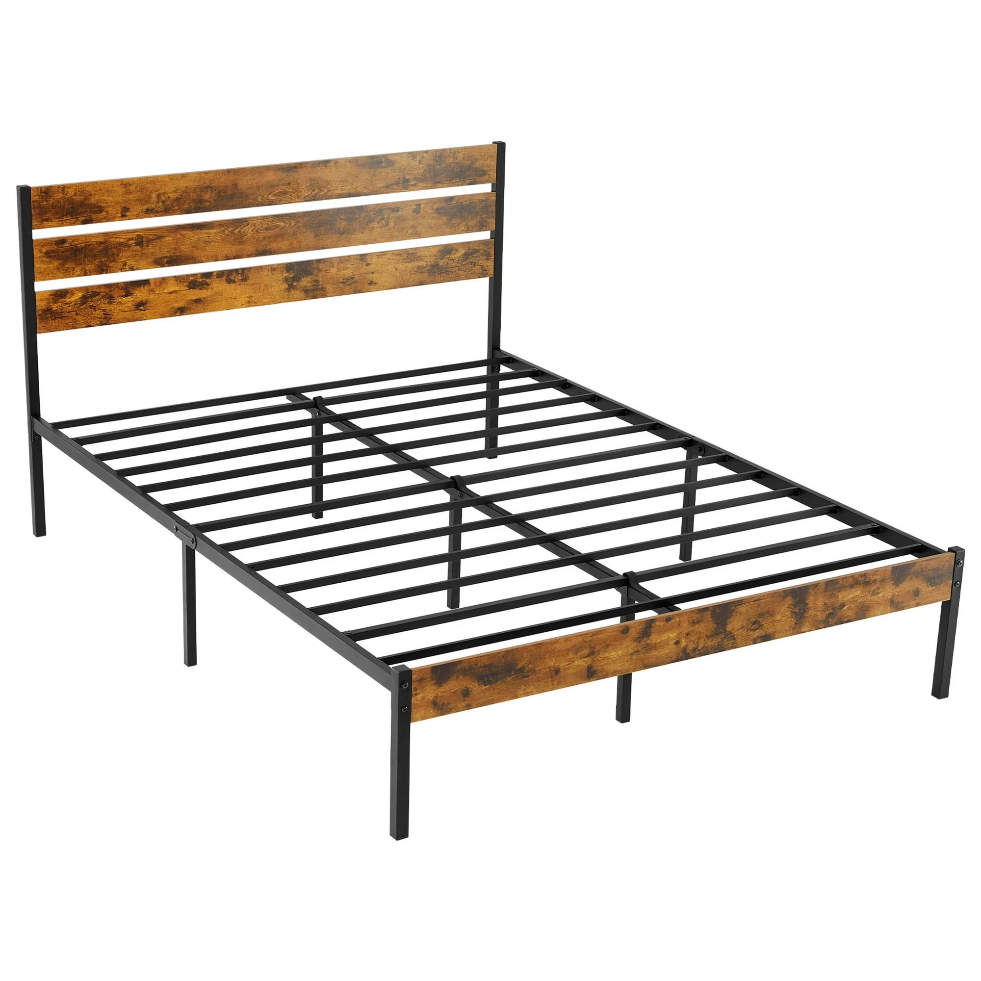 edx Twin Size Metal Bed Frame with Wooden Headboard, Under Bed Storage, Noise-Free, No Box Spring Needed, Easy Assembly, Brown