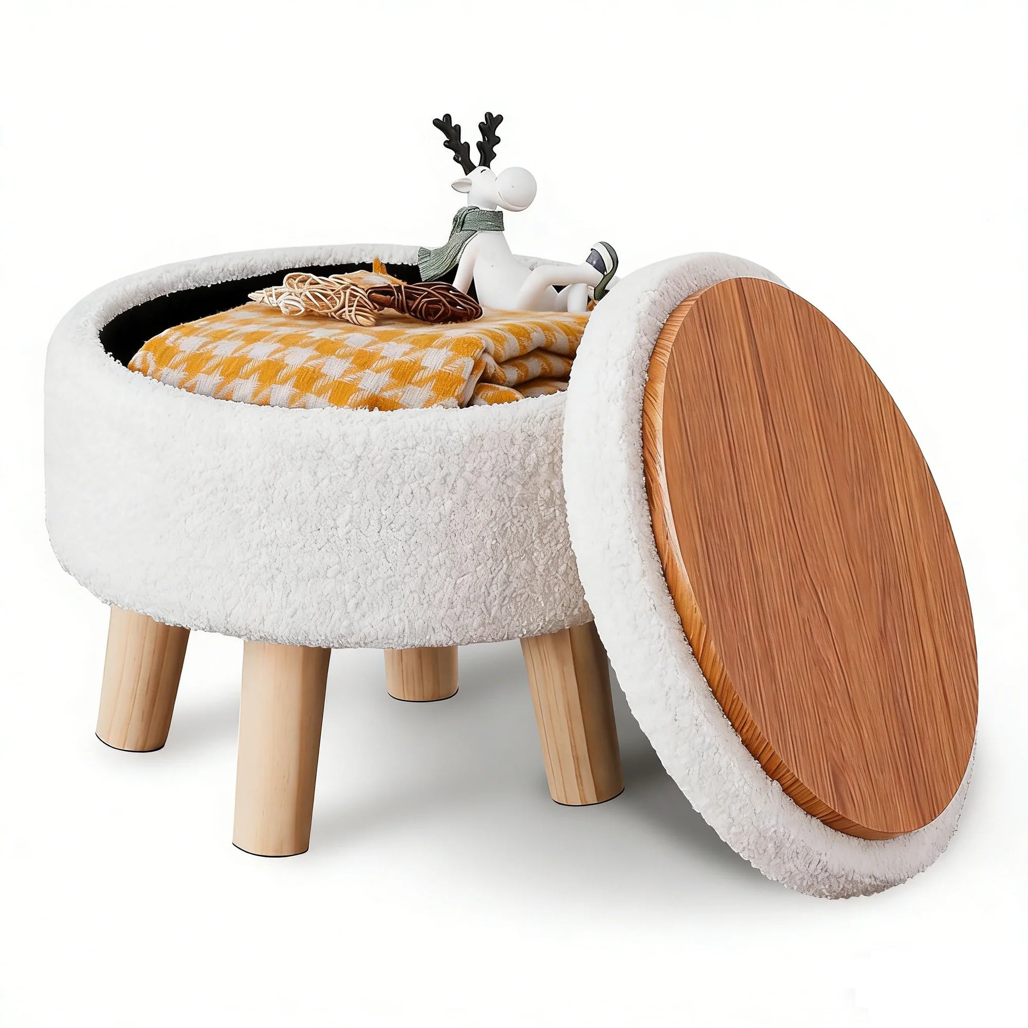 ZUNMOS Round Ottoman Footrest Chair for Makeup Room, Bathroom, Bedroom, Living Room, Entryway & Offices
