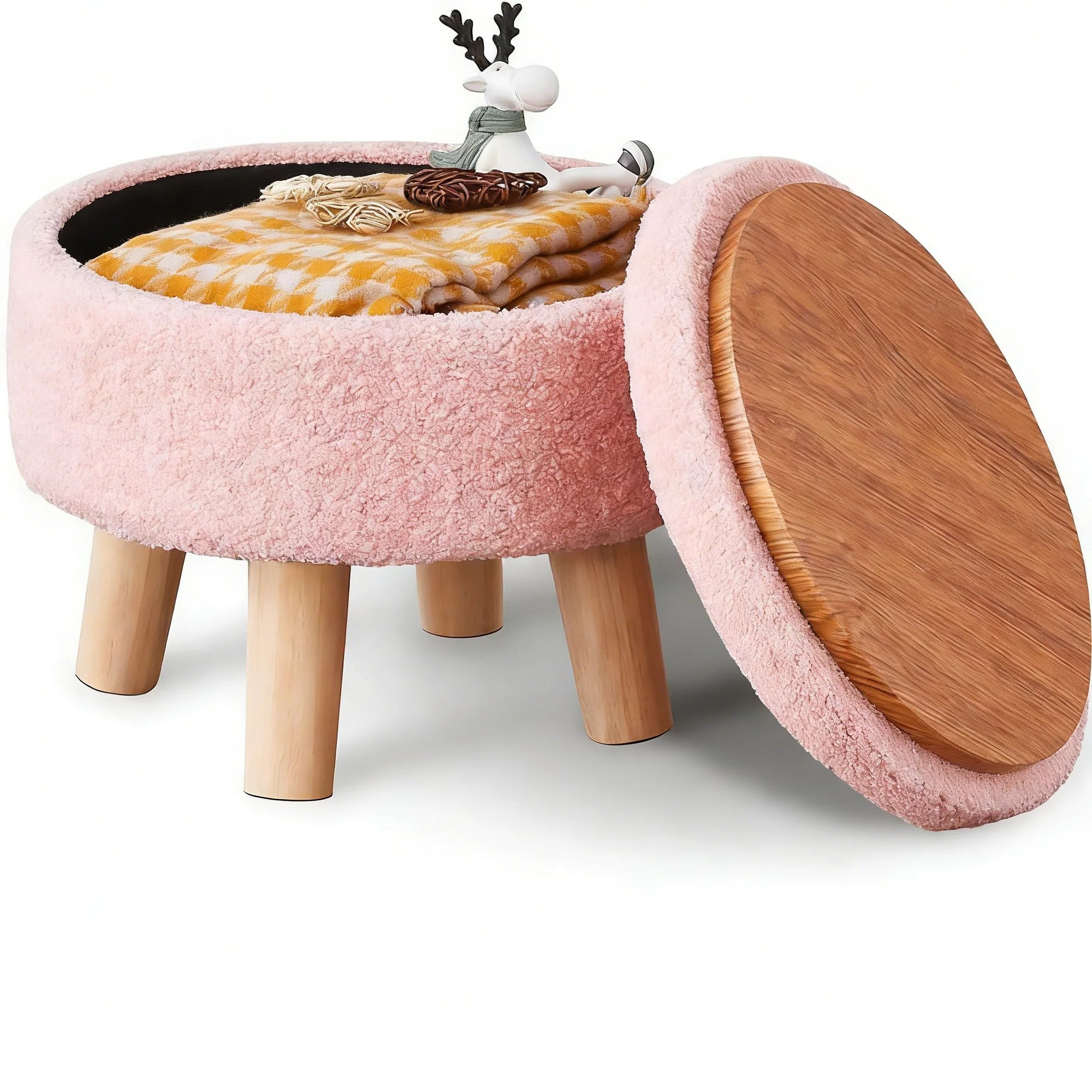 ZUNMOS Round Ottoman Footrest Chair for Makeup Room, Bathroom, Bedroom, Living Room, Entryway & Offices