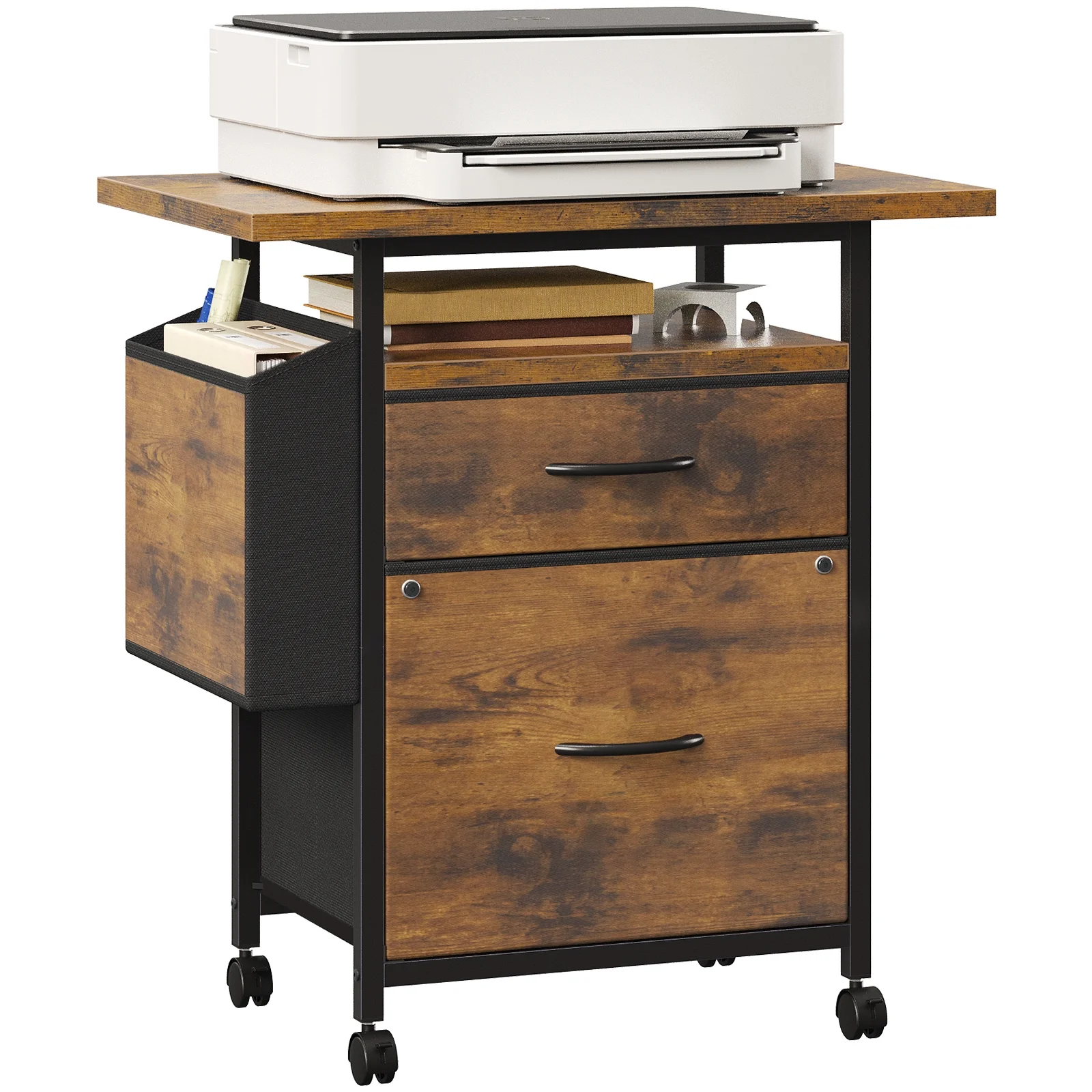 edx 24" Rolling File Cabinet with Drawers & Storage Shelf, Printer Stand Table Fits A4 Letter Size for Home Office