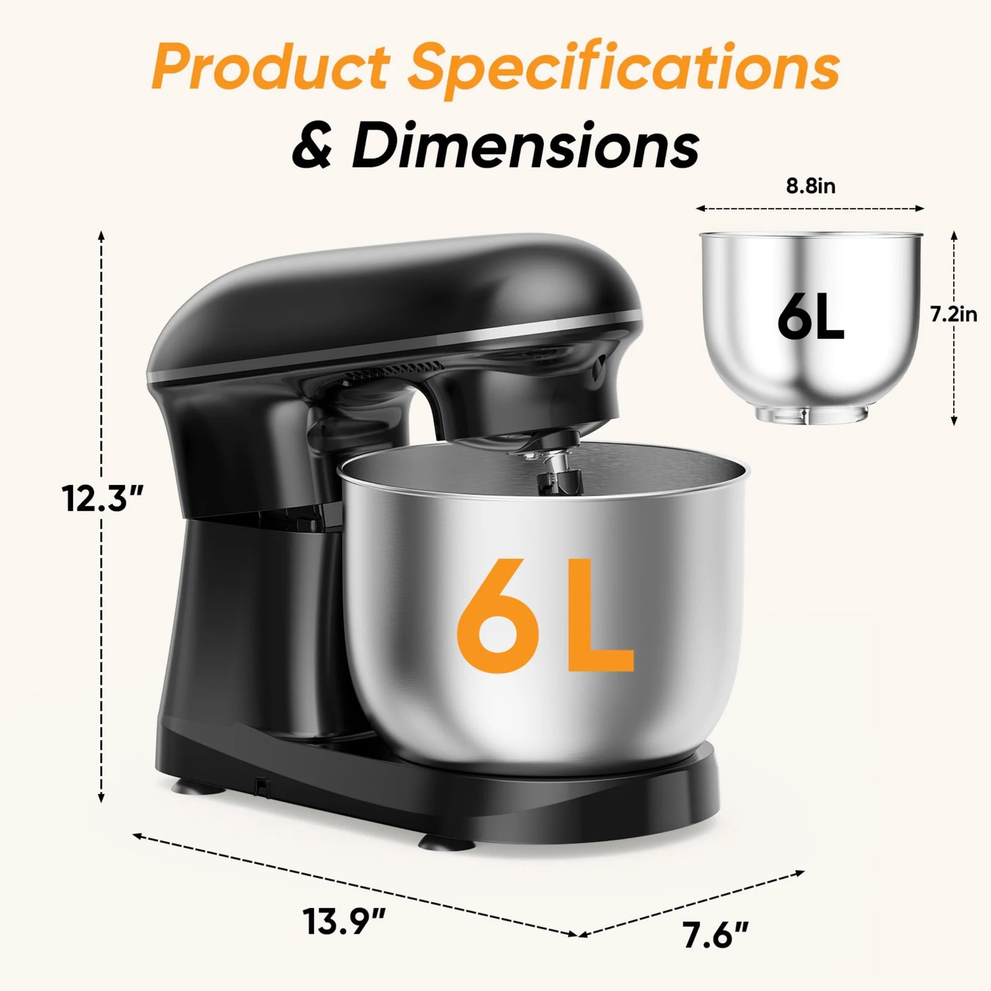 EDX Stand Mixer,10-Speed Electric Kitchen Mixer with Dough Hook,Whisk,Flat Beater and Bowl,Portable Lightweight Food Mixer for Most Home Cooks,Dishwasher Safe