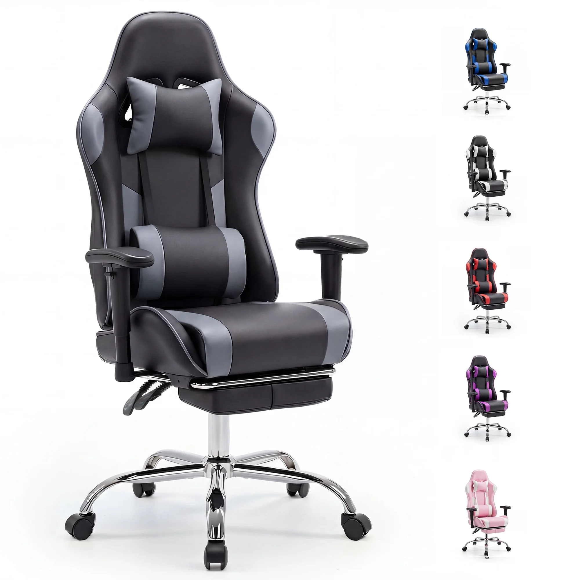 edx Ergonomic Video Gaming Chair High Back Office Chair with Lumbar Support and Adjustable Armrests Footrest Swivel Racing Chair