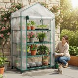 edx Mini Greenhouse for Outside & Indoor Use, Portable Green House,  Multi-Tier Plant Growing Rack with PE Cover, Green