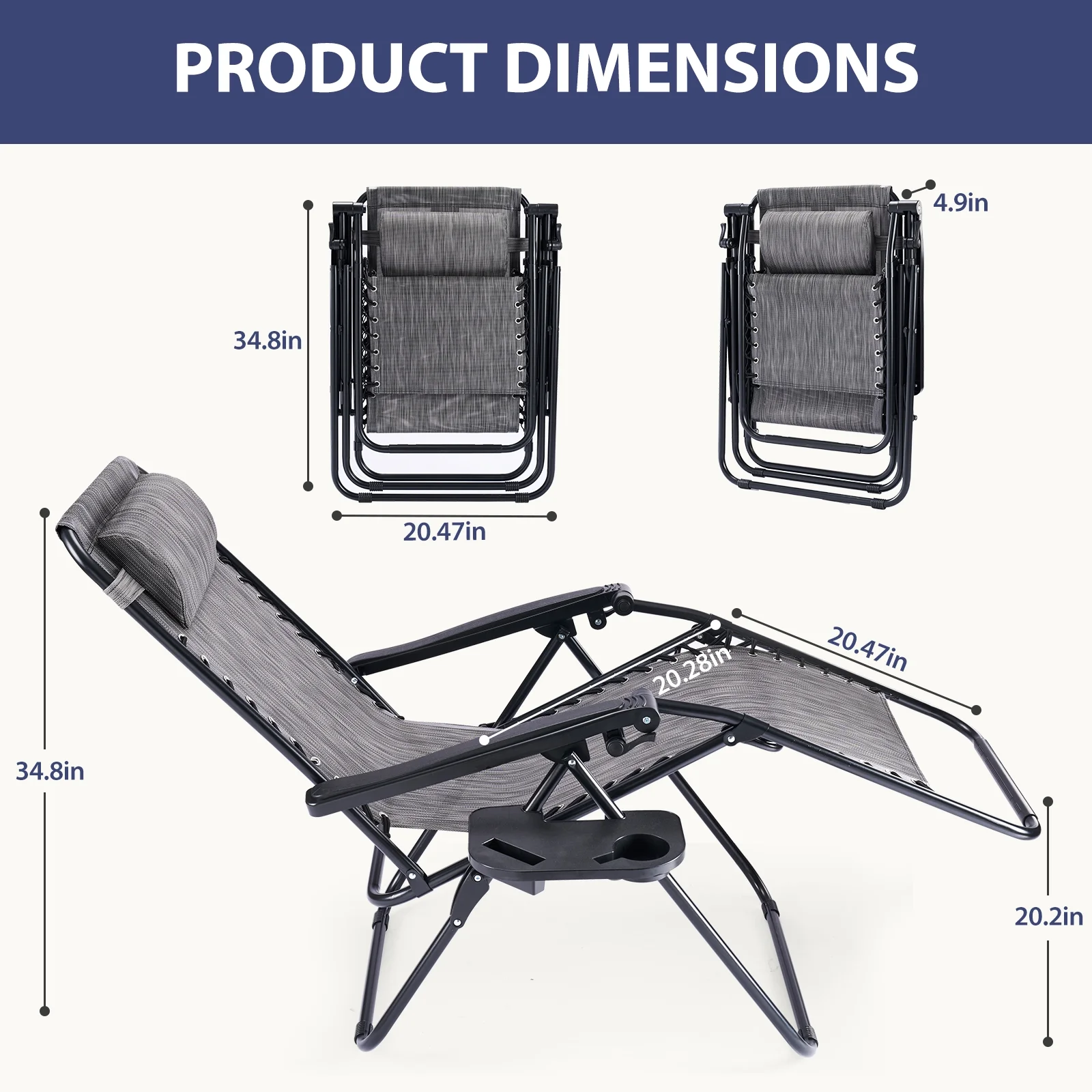 EDX Zero Gravity Chair Outdoor Lounge Chair，Suitable for Beach Terrace Pool Patio,2-Pack