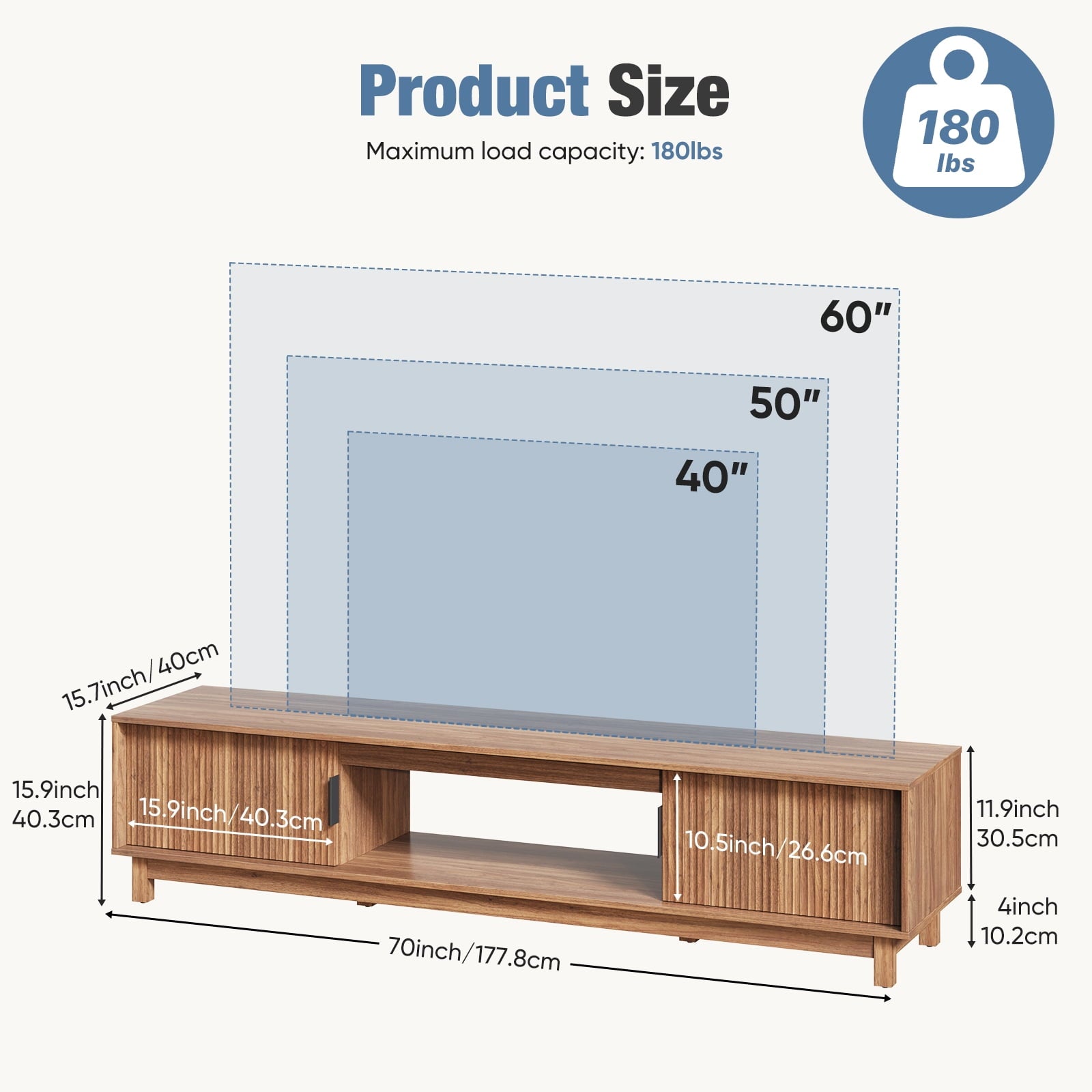 EDX Rattan TV Stand for 70" TV with Cabinets and Shelves
