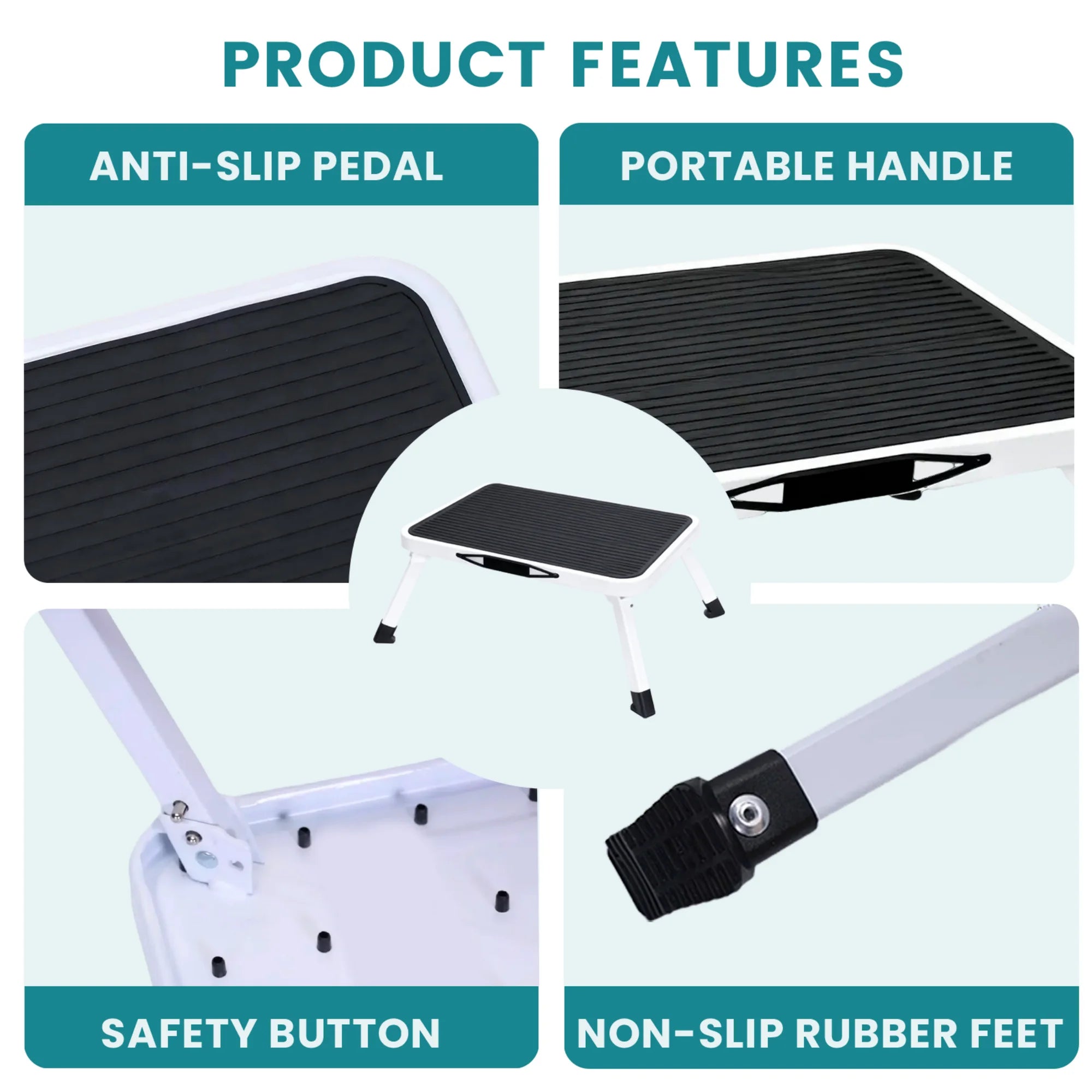 edx Foldable Step Stool with Non-Slip Platform & Carrying Handle, 1-Step Ladder with Rubber Feet, 330Lbs Capacity Sturdy Metal Foldable Stool, For RV, Truck, Home Kitchen, Indoor & Outdoor Use